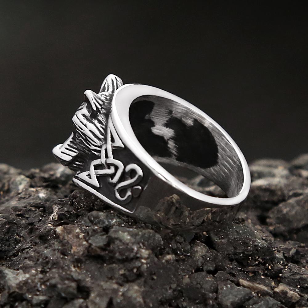 Vintage Stainless Steel Wolf Head Ring For Men Women Punk Fashion Viking Celtic Knot Rings Biker Amulet Jewelry Gifts Wholesale