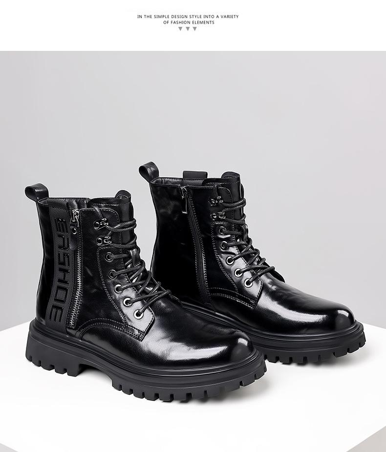 2023 Autumn Men's Black High-Top Martin Boots: Versatile British Style Casual Short Workwear