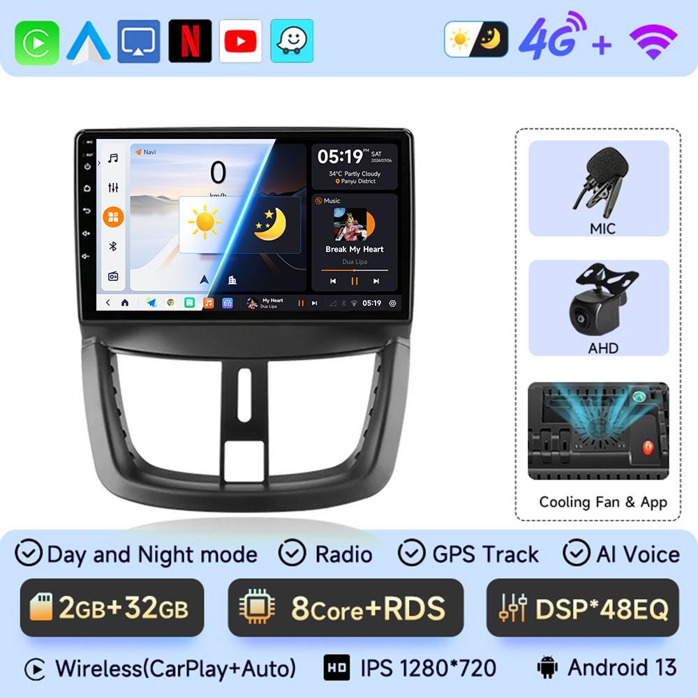 JIUYIN 9 Inch Car Radio For Peugeot 207 207CC 2006 - 2015 Android 13 Wireless CarPlay Auto Car Intelligent Systems No 2din DVD