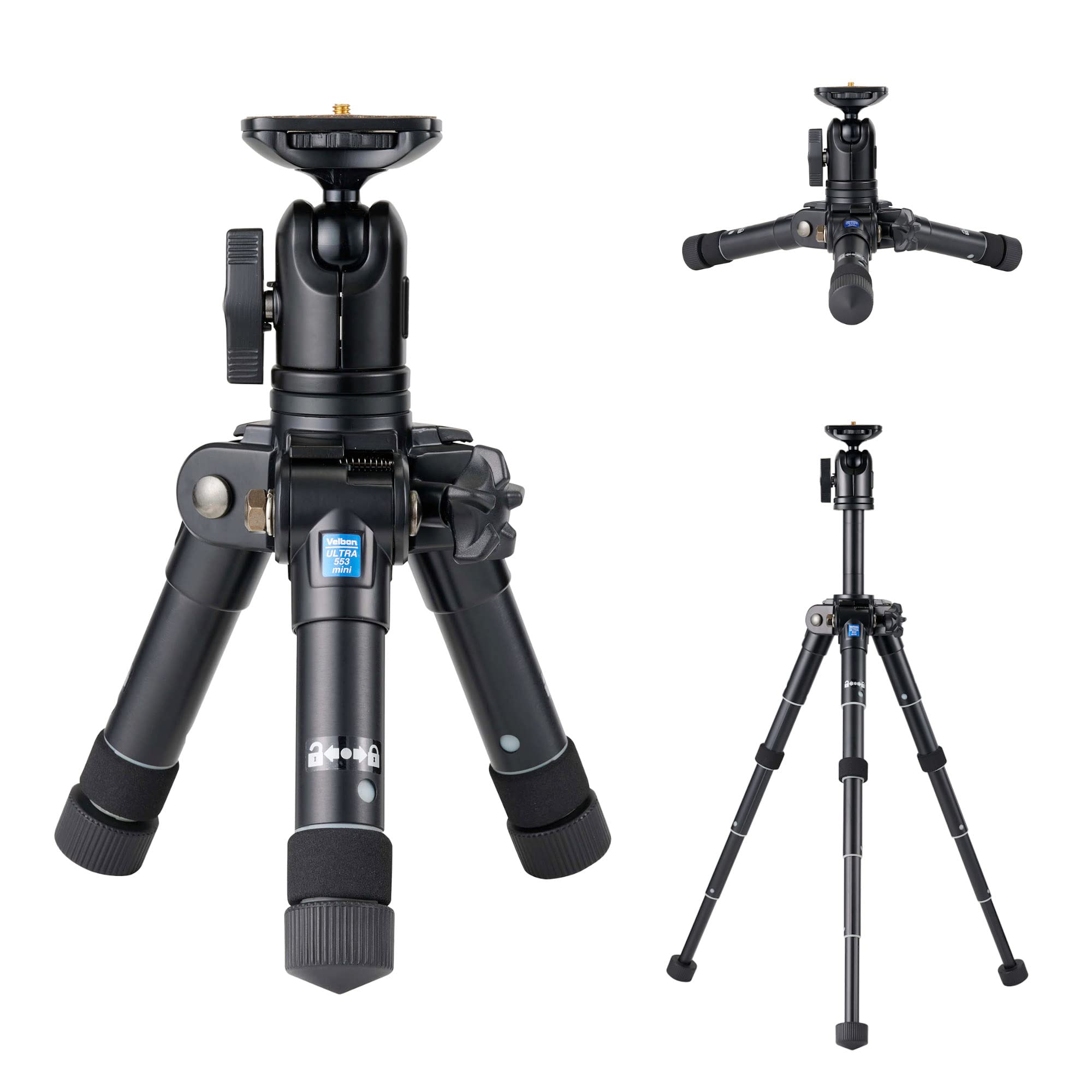 

Velbon Ultra 553 Mini Table Tripod Ultra 24mm Leg Aluminum Tabletop Model Black (AZ AMZULT553MINI), 5-Section, Lock, Diameter, Compact, Free-Mounting чорний