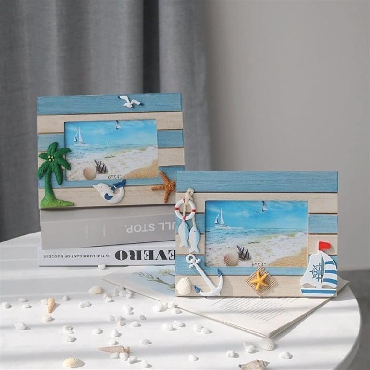 Ramka na zdjęcie na biurko Ramka śródziemnomorska Drewniany stojak na ramkę na zdjęcie Ramka przybrzeżna Dekoracje do domu i kawiarni