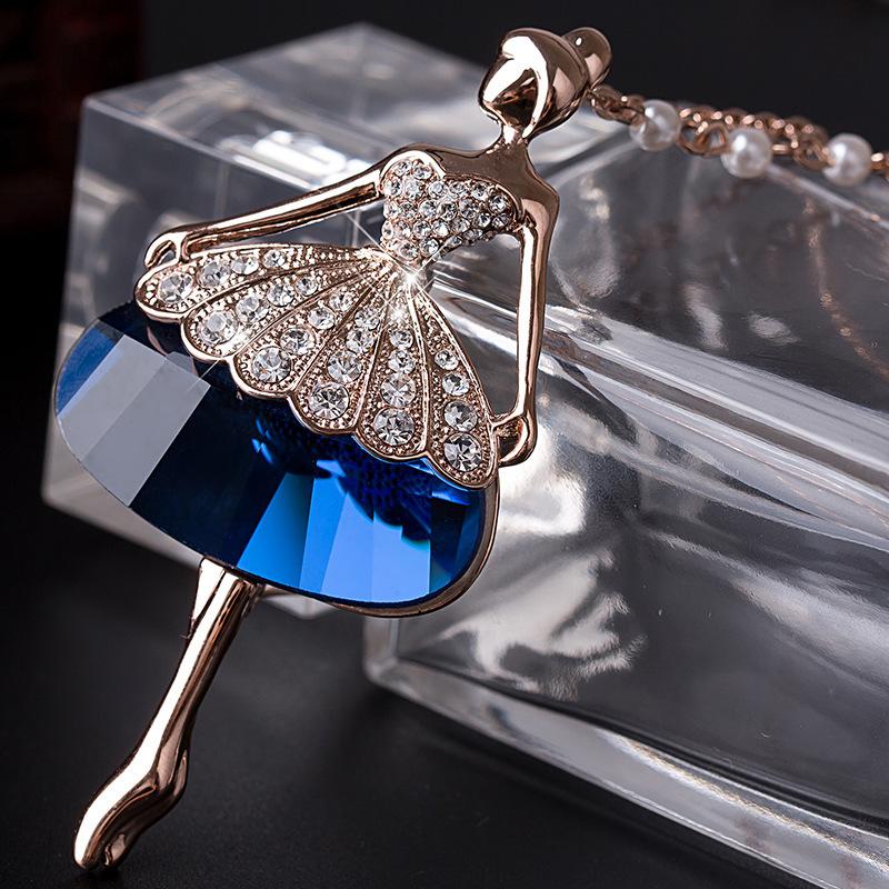 

Exquisite Long Chain Rhinestone Necklace With Doll Charm For Womens Autumn And Fashion Winter рожевий колір золота