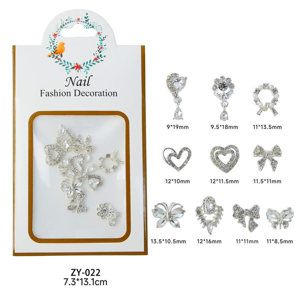 Nail Art Accessories: Alloy Rhinestone Set with Bow, Heart, Fishtail DIY Decorations