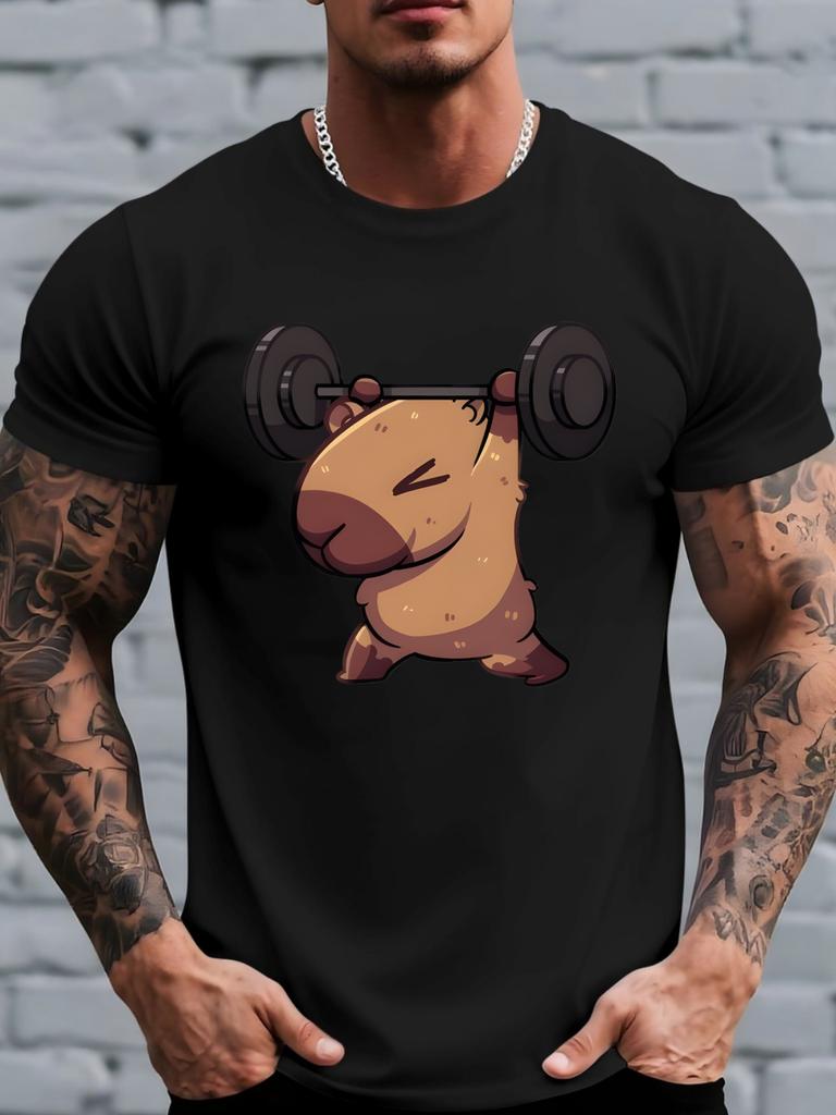 European Size 2026 New Trendy And Creative Guinea Pig Fitness Graphic Print Casual Top for Men, Summer Comfortable Breathable Short-Sleeve T-Shirt,