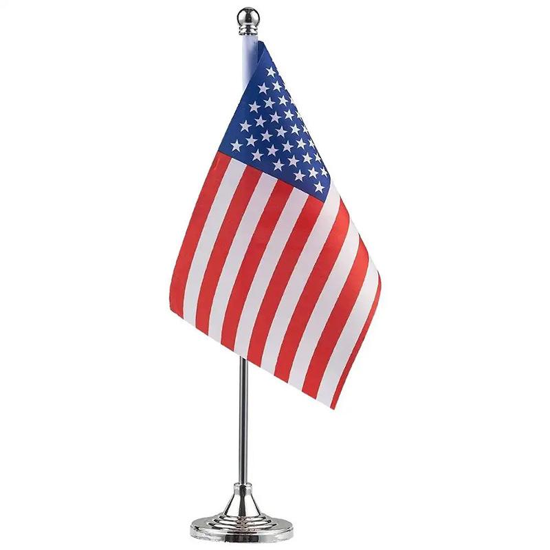 Office Hand Flag Table Flag Polyester Meeting Room Small Flag Plastic Flagpole Ornament with Base