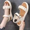 One-word buckle sandals women's non-slip flat bottom summer new versatile soft-soled open-toed thin beach shoes maternity shoes