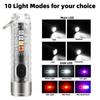 2PCS Mini Flashlight USB-C Rechargeable LED Multi-function Waterproof Keychain Flashlight Portable Waterproof Magnetic Warning Camping Torch Light