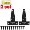 3/4/6 Inch Black T-Strap Hinges Rustic Gate Strap Hinge Rustproof Gate Door Black Hinges for Windows, Fence and Barn Gates