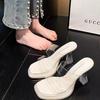 2025 Summer New Popular Transparent Crystal Heel Waterproof Table Thick Heel High Heel Cool Slippers Wear Fairy Style Women's Shoes