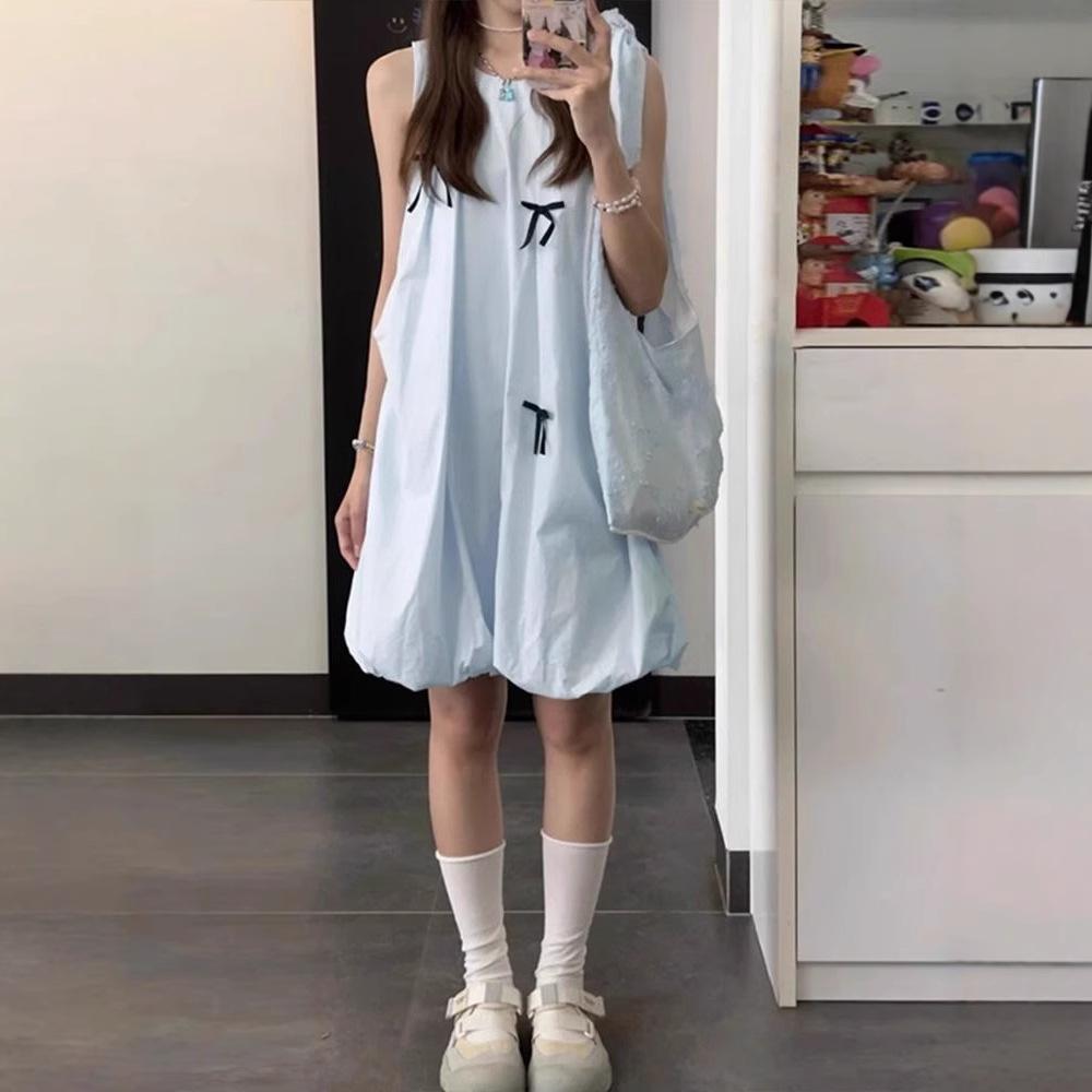 Small light blue bud dress women's summer short skirt new French sleeveless vest puffy skirt