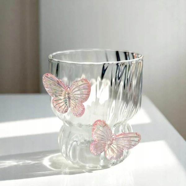 Ecarla Glass With Wavy Walls Butterfly Pink 260Ml Szk161