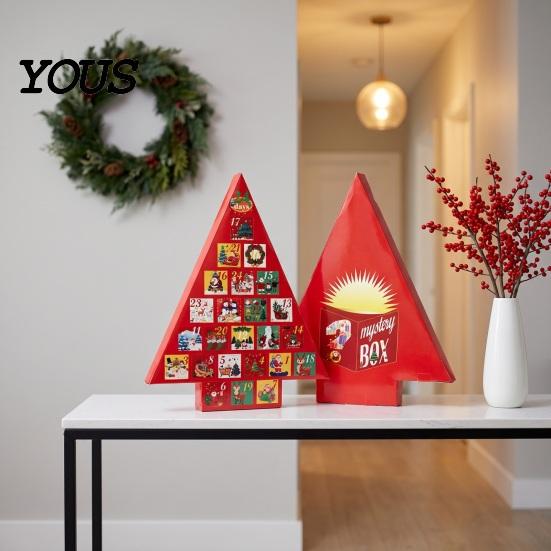 Decorative Tree Shaped Box Christmas Advent Calendar Box, DIY Surprising Paper Hole Punch Surprise Gift Fillable Countdown for Candy Small Toys, Xmas