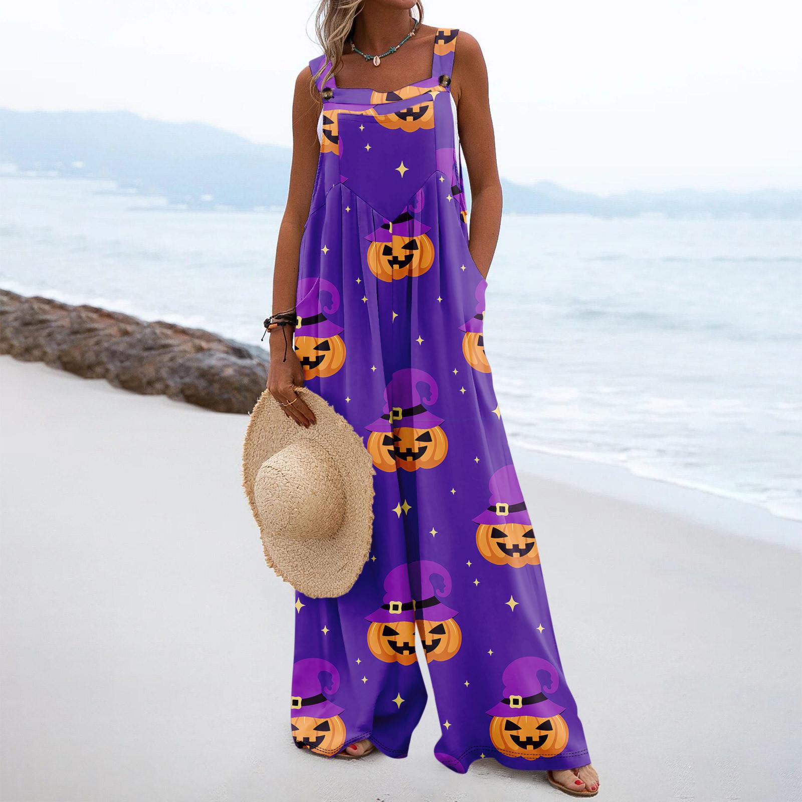 Женский повседневный свободный комбинезон с длинными брюками и пуговицами без рукавов — фото 9