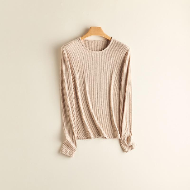 Women's Ribbed Knit Crew Neck Long Sleeve Top - Slimming & Versatile