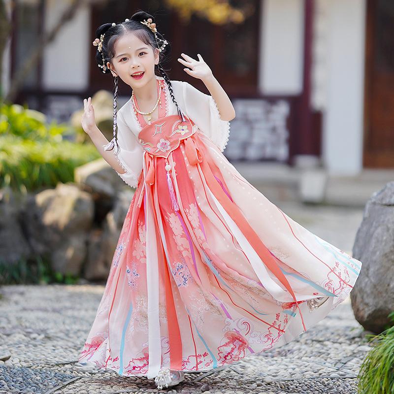 

Древний костюм ханьфу для девочек, детское платье для маленьких девочек в китайском стиле, платье Тан, юбка принцессы, национальный костюм, детский XXXL