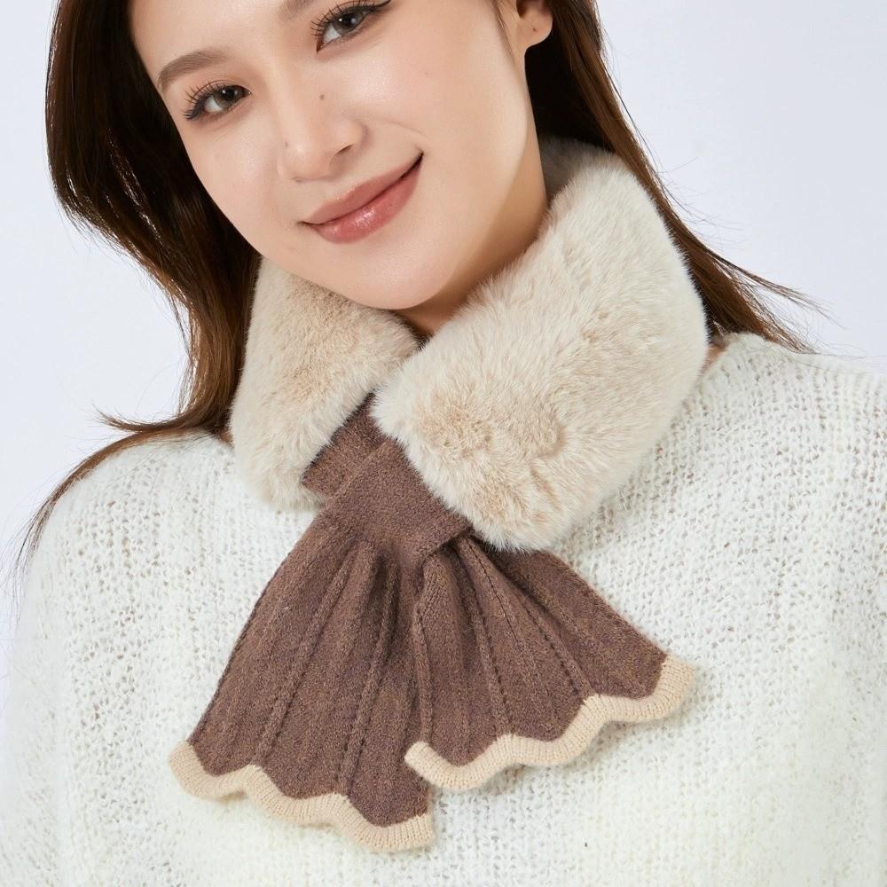 Faux Rabbit Hair Knit Scarf Soft Neck Collar Scarves Fashion Cross Neckscarf  Woman