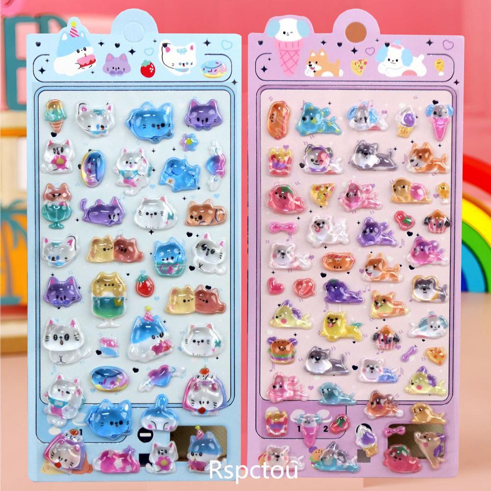 Cute Animal 3D Stickers Kawaii Cartoon Cat Bear Rabbit Sticker DIY Water Bottle Diary Phone Funny Decals Decor