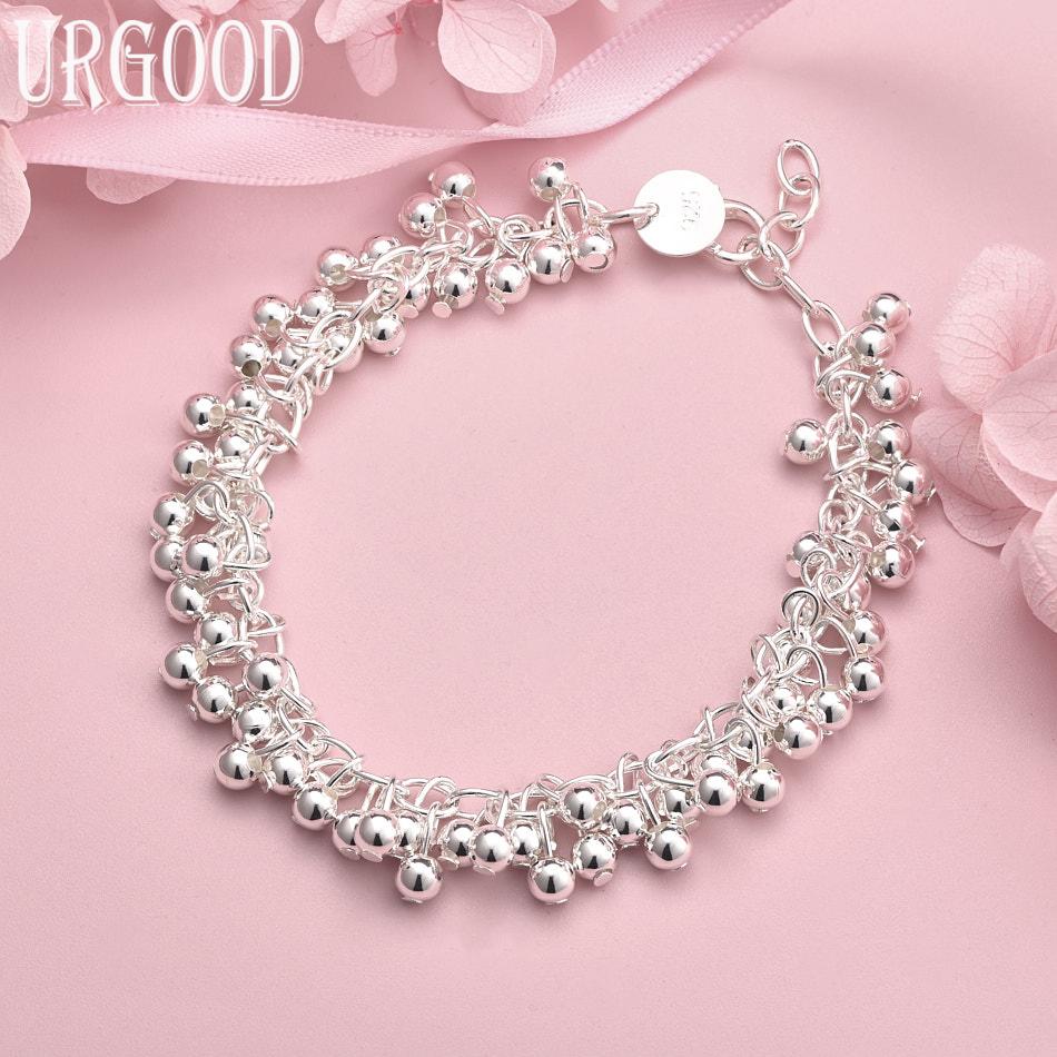 

925 Sterling Silver Polished Grape Beads Bracelet Wedding Jewelry 20cm