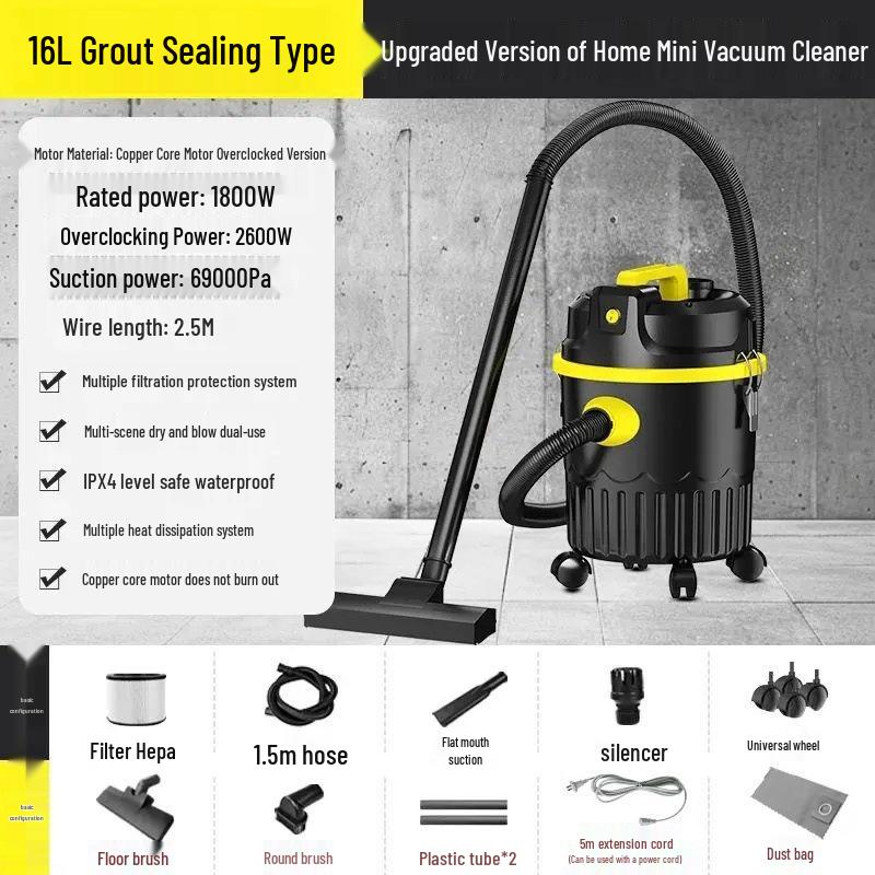 Dual-Use Wet/Dry Industrial Vacuum Cleaner for Home, Commercial, and Car Cleaning with Large Suction