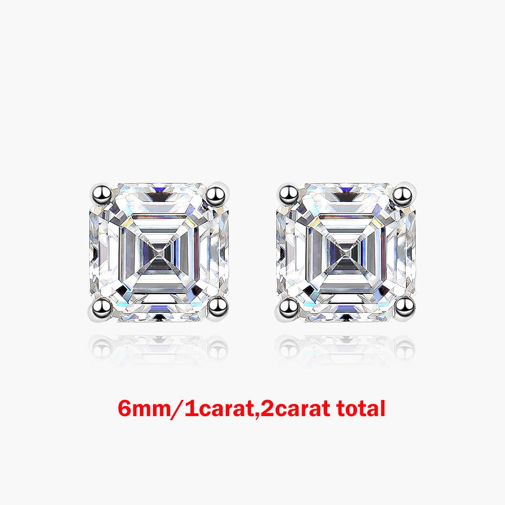 

1/2/3CT Asscher Cut Moissanite Stud Earrings with Square Solitaire Lab Diamond Earring for Women 925 Silver Jewelry Zircon no GRA
