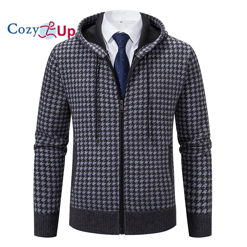 

Уютная повседневная вязаная модная куртка в клетку с длинными рукавами, толстая куртка-свитер с капюшоном, мужской трендовый кардиган 3XL серый