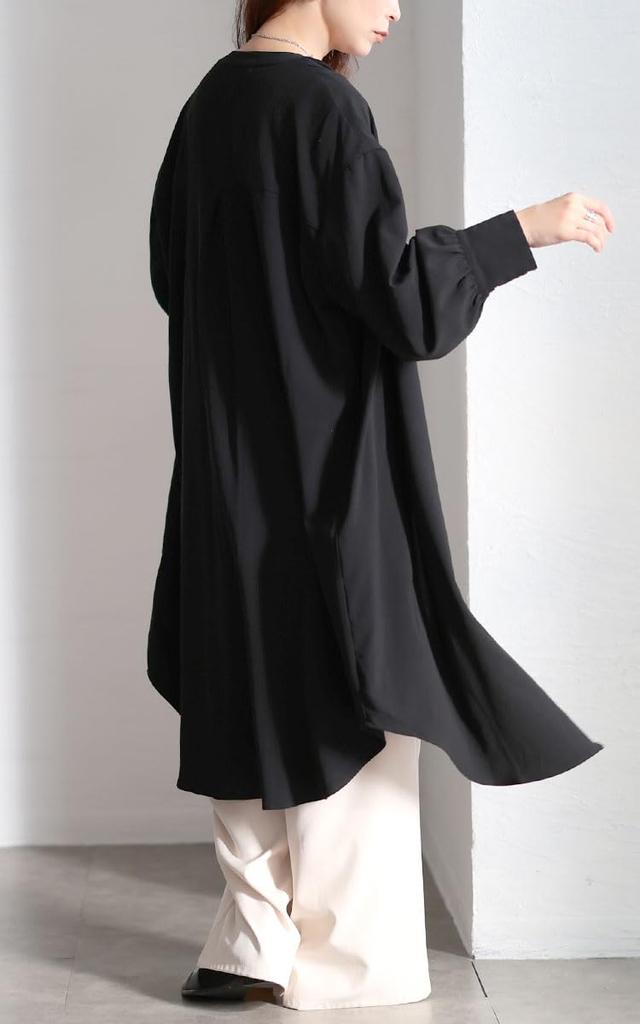 Gold Japan Plus Size Long Band Round Size Women's Dress, Sleeves, Collar, Pockets, Cut, Autumn, Winter, Spring, 5L, Black, sum-0033