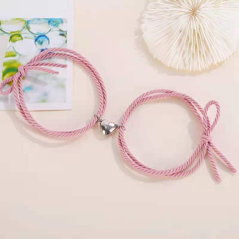 2pcs/pair Adjustable Magnet Couple Bracelets Rubber Band Love Shape Braclet Lover Gift