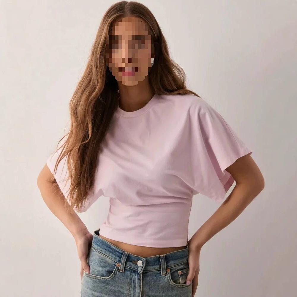 2025 Plus Size Women's Summer Casual Round Neck Short Sleeve T-Shirt - Solid Color