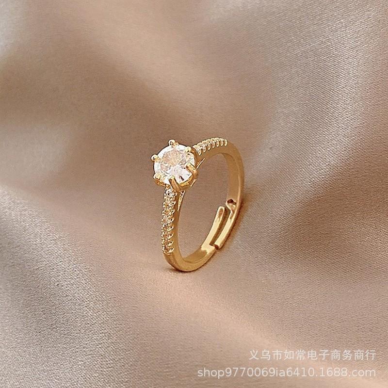 [Copper Products] Diamond-Encrusted Zircon Niche Design Opening Simple Ring Ring Woman