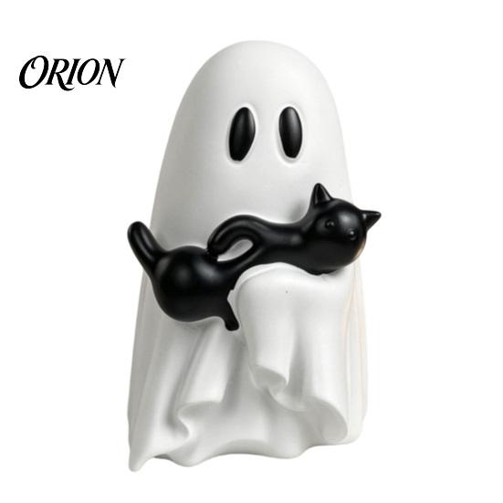 Halloween Atmosphere Decoration Ornament, Ghost Hugging A Black Cat Sculpture, Funny Gift for Friends Resin Unique Figurine, Home Bedroom Entrance