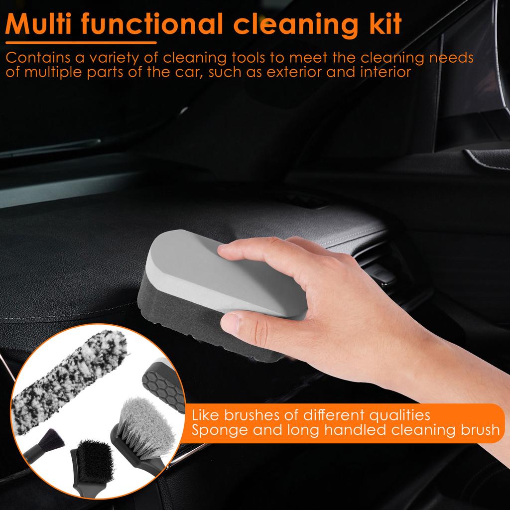 7Pcs Car Wheel Cleaning Kit Multiple Clean Tool with Storage Bag Soft Rim Brush Microfibre Flat Wheel Brush Sponge Detail Wiping
