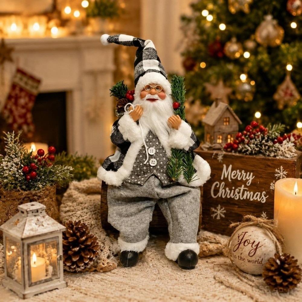 12 Inch Sitting Santa Claus Statue Figurine Window Display Santa Claus Doll Home Ornaments Christmas Decorations