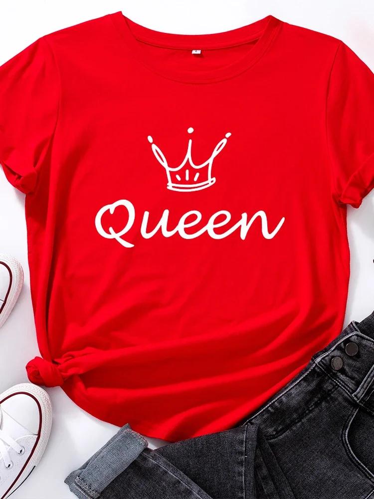 Krone Königin Aufdruck T-Shirt Damen Kurzarm O-Ausschnitt Locker T-Shirt Sommer Damen Lässiges T-Shirt Oberteile Camisetas Mujer