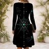 Women s Criss Cross V Neck Long Sleeve Printed Dress Black Blue Green Mandala Curved Hem