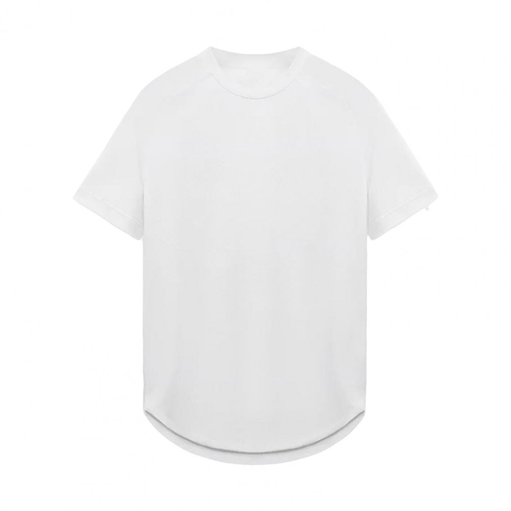 Summer Men T-shirt Round Neck Solid Color Mesh Short Sleeve Quick Dry Loose Elastic Pullover Casual Daily Wear Fitness Sport Top