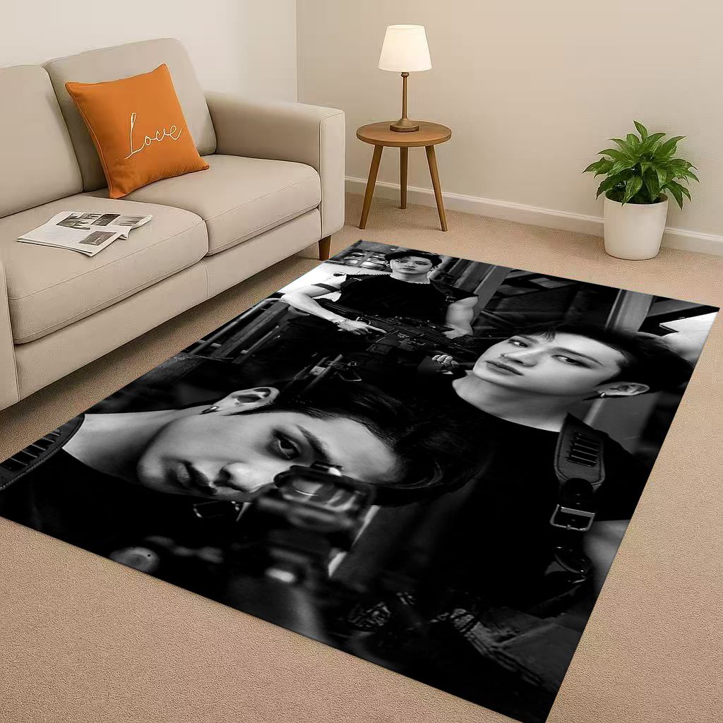 3D Kpop Bang Chan,lee Know Star Living Room Non-Slip Area Rug Carpet for Bedroom Playroom Sofa,Easy Clean Home Decor Doormat