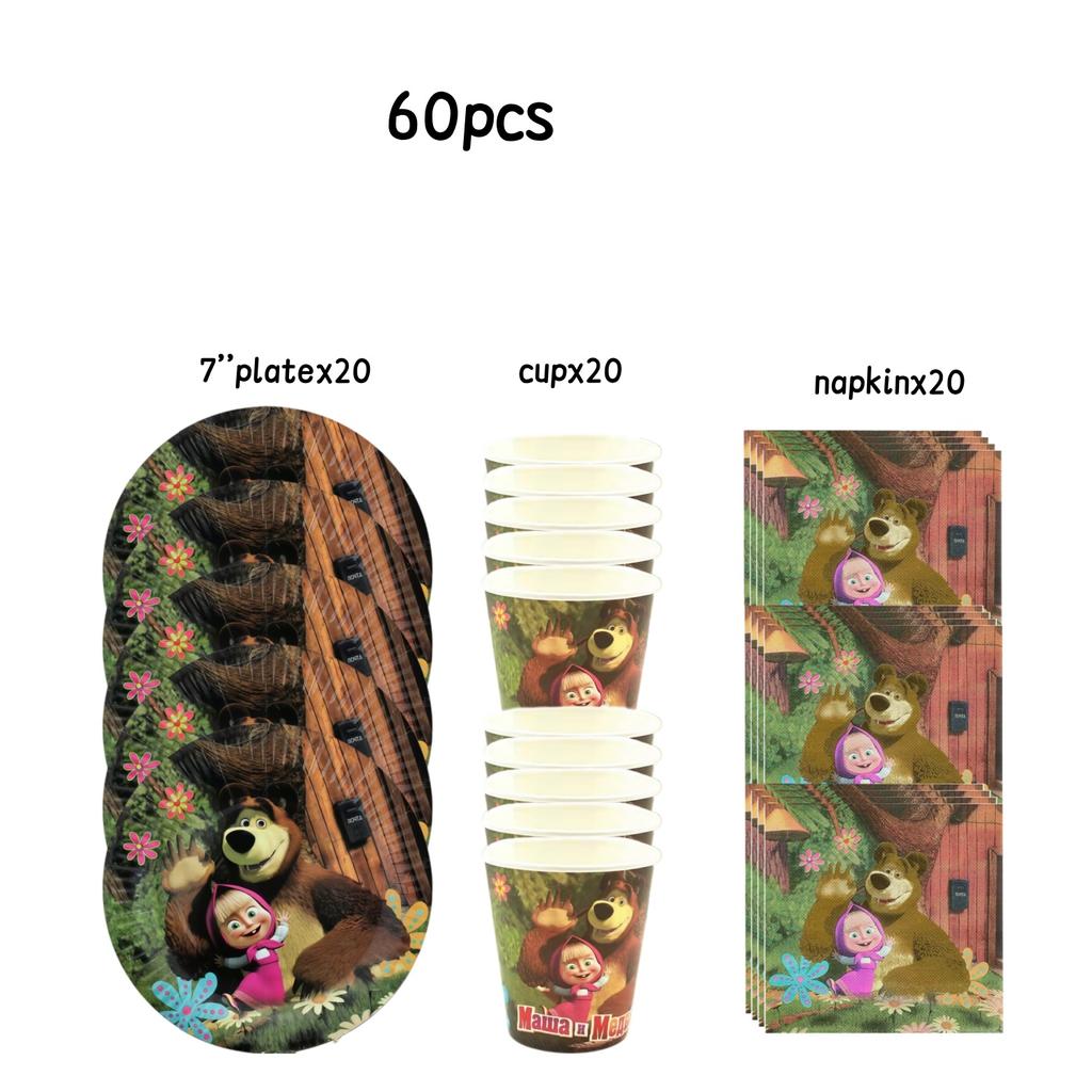 Dívka a medvěd Narozeninová sada Party dekorace Narozeninové talíře Ubrus Ubrousky Dárková taška Oslava pro miminko Party drobnosti Potřeby