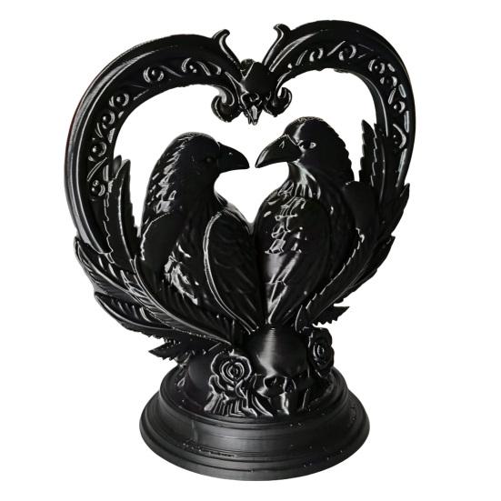 huaqianguhh 3D Printed Double Raven Ornaments, Dark Style Skull And Love Figurine, Gothic Decorations for Home Desk Bookshelf Halloween Gift Decor