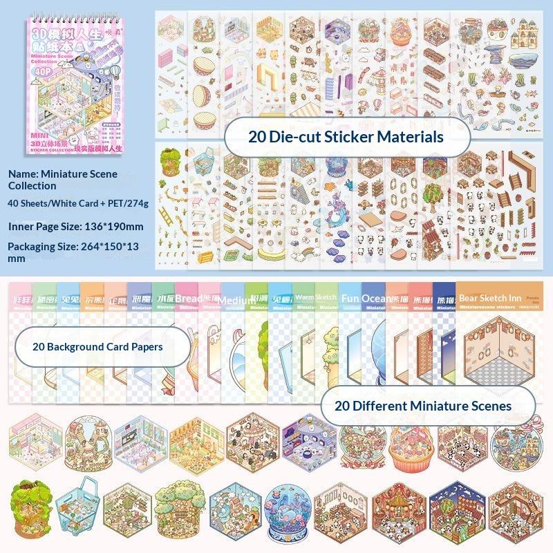 3D Miniature Scene Sticker Book Waterproof Vinyl Cute Decals for DIY Scrapbook Journal Skateboard Helmet Decor Teen Stationery Gift