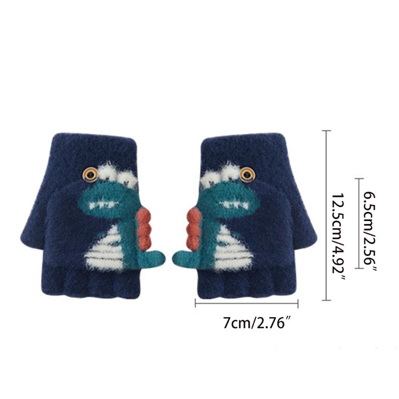 Convertible Gloves Winter Half Finger Mittens Stretchy Knit Half Finger Gloves with Soft Cover for Kids Teens Kawaii