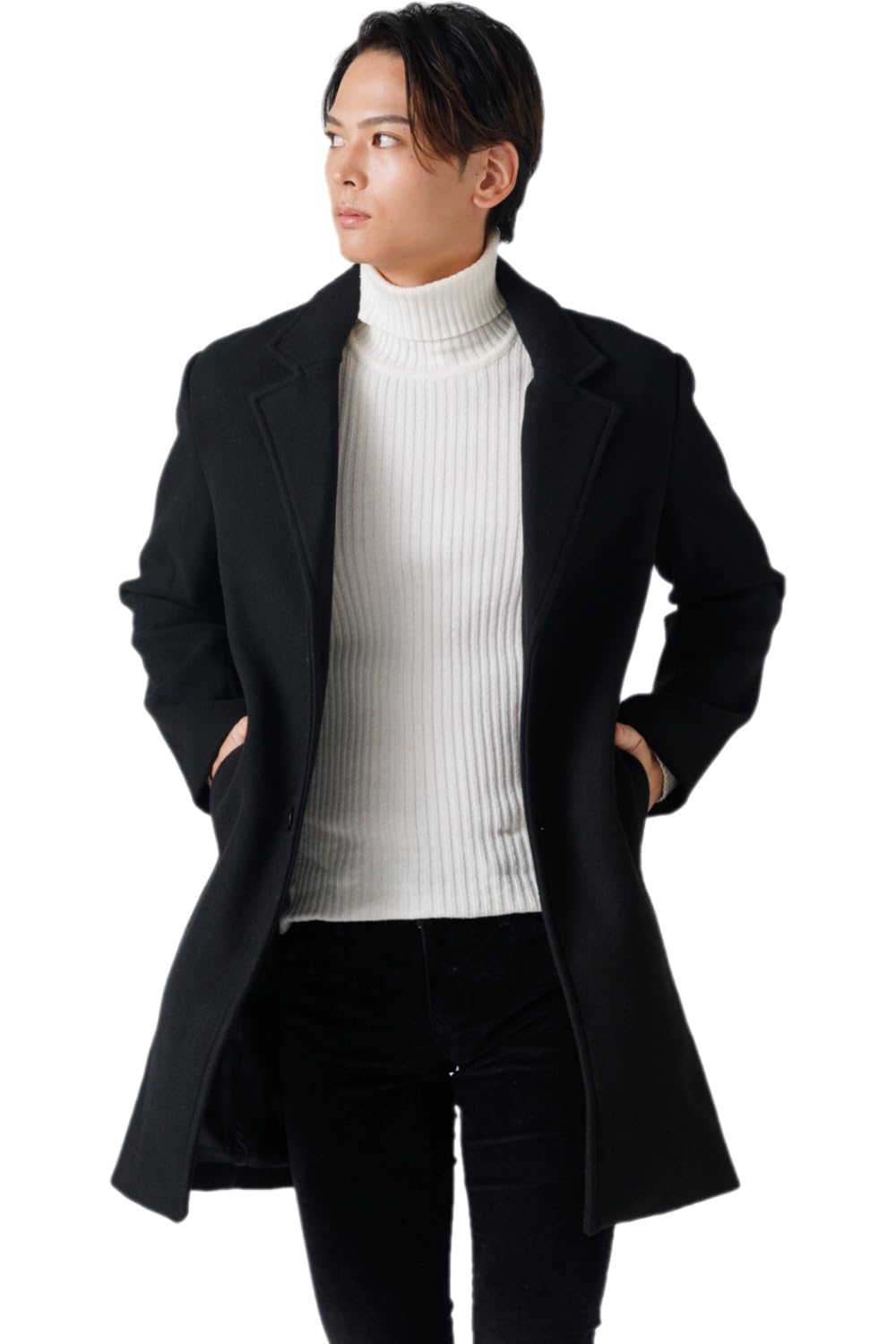 Длинное пальто Честерфилд стильное в этом длинном пальто Честерфилд с мягкой текстурой [КЛАСС] Мужское [Смотри пальто!] (М, Черный) чёрный