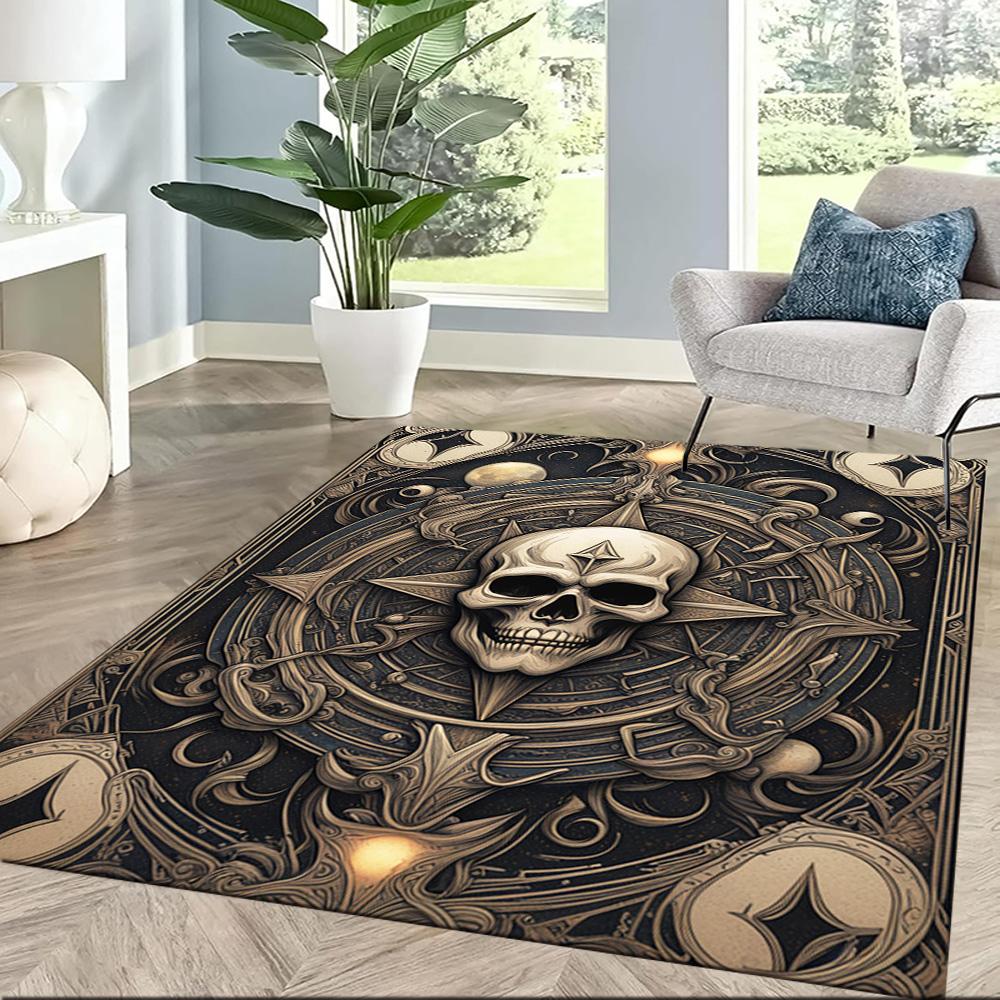 Dark Gothic Skull Art Floor Mats for Living Room, Bedroom and Room Decoration Are Suitable for Gifts.