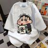 Damen Rundhals Kurzarm Lockerer Schnitt Geometrischer Print Baumwolle T-Shirt Freizeit