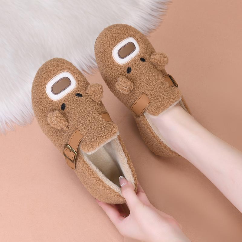 

Winter new fashion non-slip fluffy shoes piled thickened mother shoes warm and comfortable one-pedal home women s cotton shoes 41