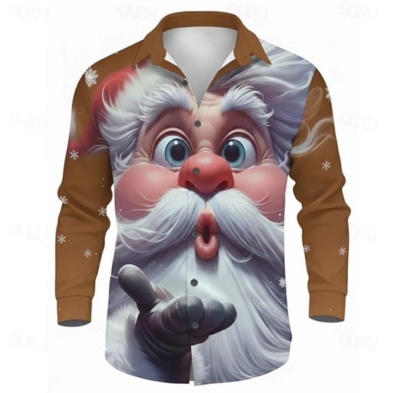 Men's Christmas shirt, Santa Claus 3D printed cartoon smiley face shirt