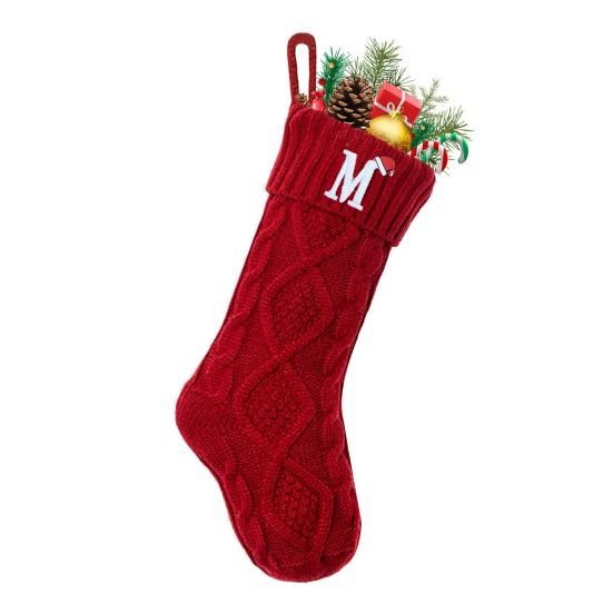 Christmas Stockings with Initials 18 Inches Large Embroidered Letter Christmas Stocking Monogram Knitted Stocking for Famliy Holiday Xmas Tree