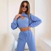 2023 European-American Fashion Round Neck Long Sleeve Crop Top and Long Pants Three-Piece Set