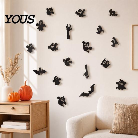 DIY Wall Decoration for Novices Halloween 3D Stickers, Self-adhesive Peel And Stick PVC Waterproof Modern Art Apartments Ghost/Bat/Spider Decals Home
