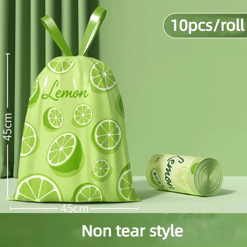 Disposable Lemon Scent Trash Bags Thickened Drawstring 10-100 Sheets Easy Tie Garbage Bags for Household Kitchen Office