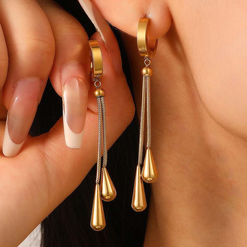 

Stainless Steel Gold Color Water Drop Pendant Necklace For Women Fashion Metal Pulling Adjustable Chain Necklace Zircon Gift